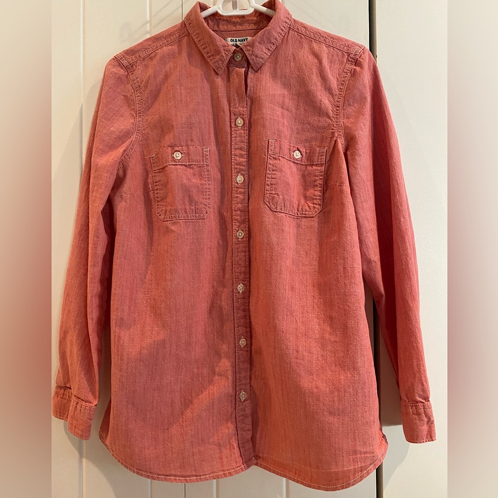 Old Navy red chambray button-up shirt